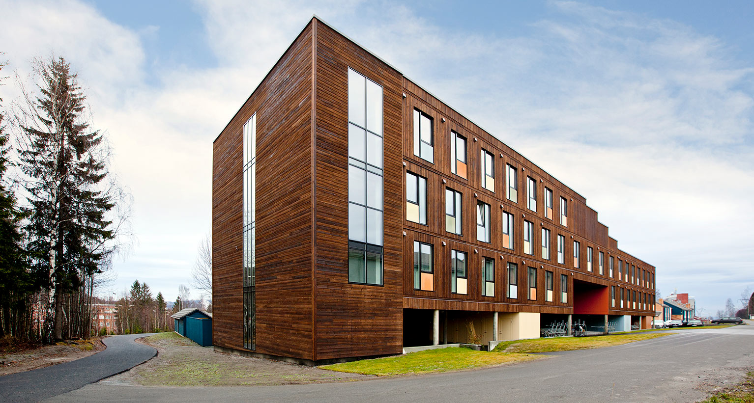 A building build with tree material