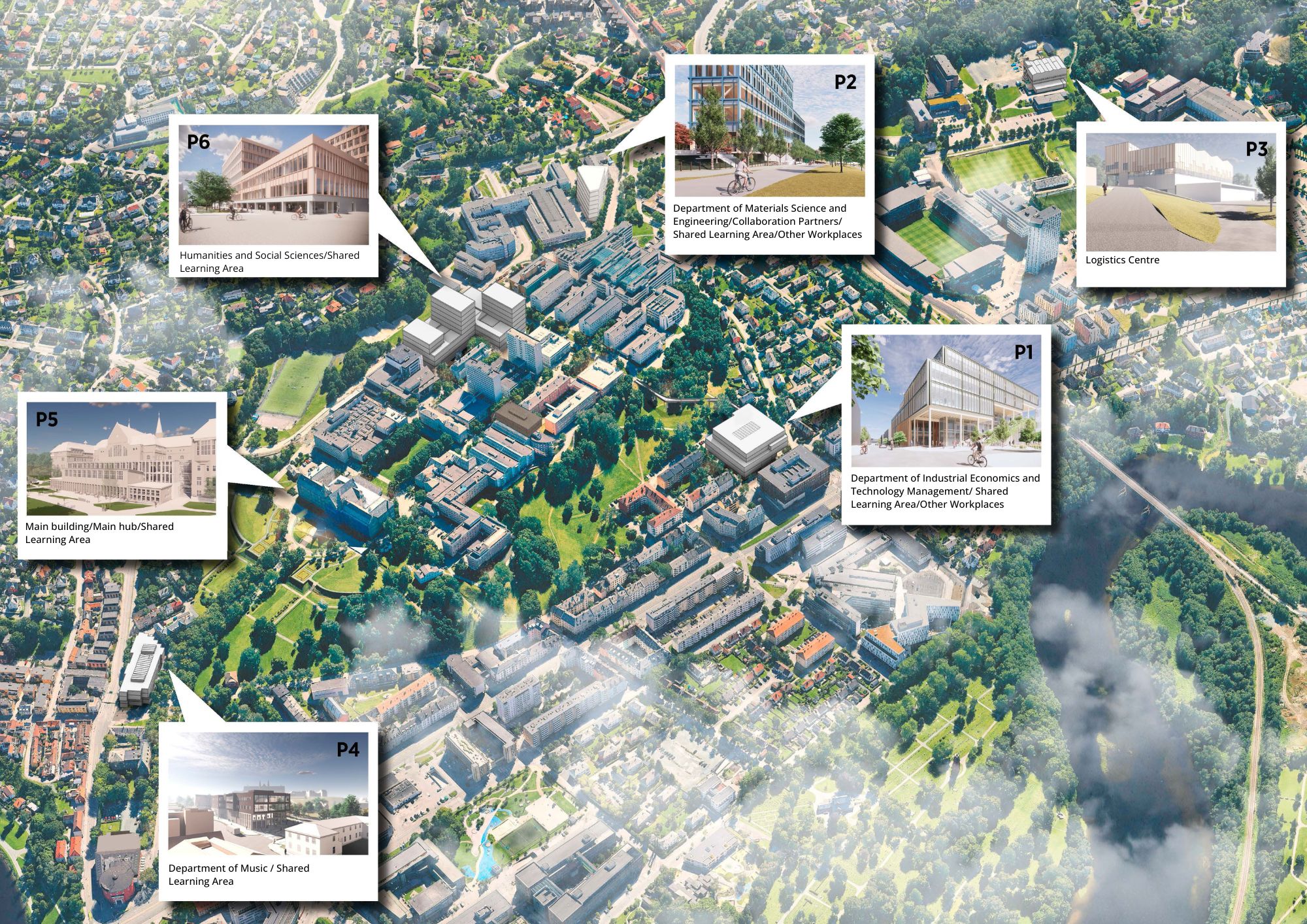 Illustration showing the location of new buildings at Gløshaugen