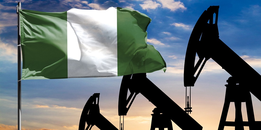 Oil rigs with a Nigerian flag