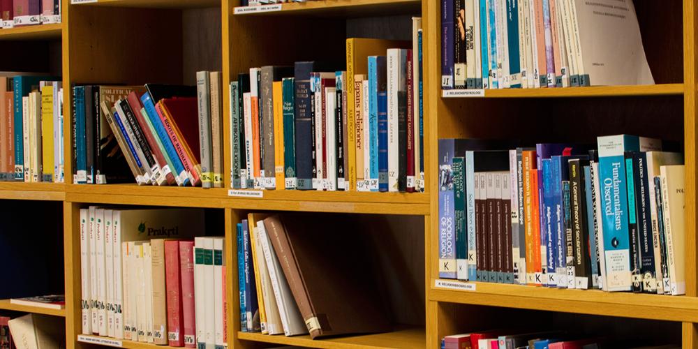 Books in a bookshelf. Photo