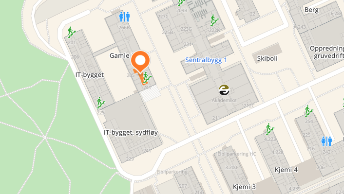 Kart over Gløshaugen med Gamle Fysikk