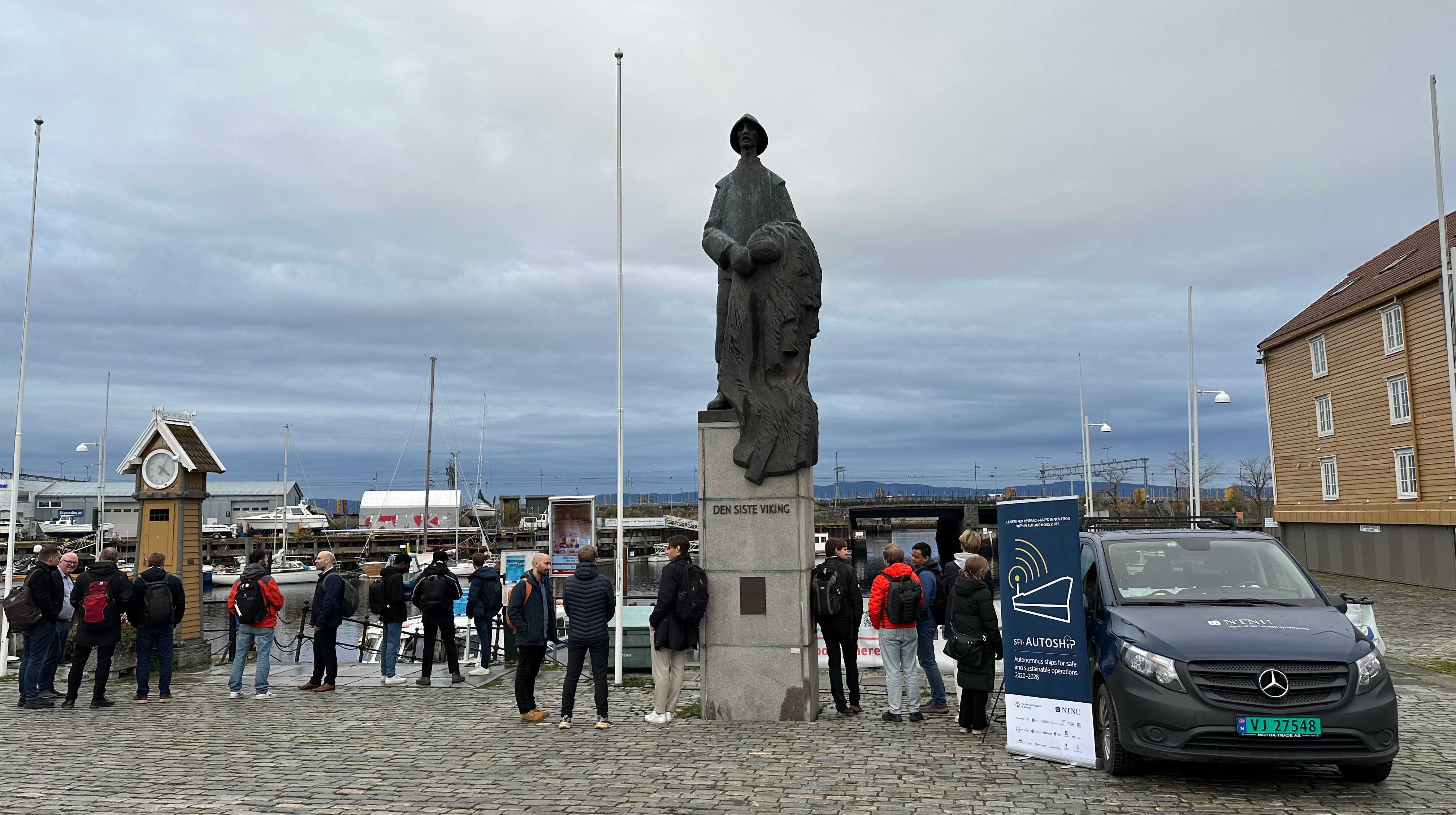 Some of the participants at the SFI AutoShip days at Ravnkloa, to follow the demonstration of remote control and autocrossing of the NTNU ferries milliAmpere 1 and milliAmpere 2.