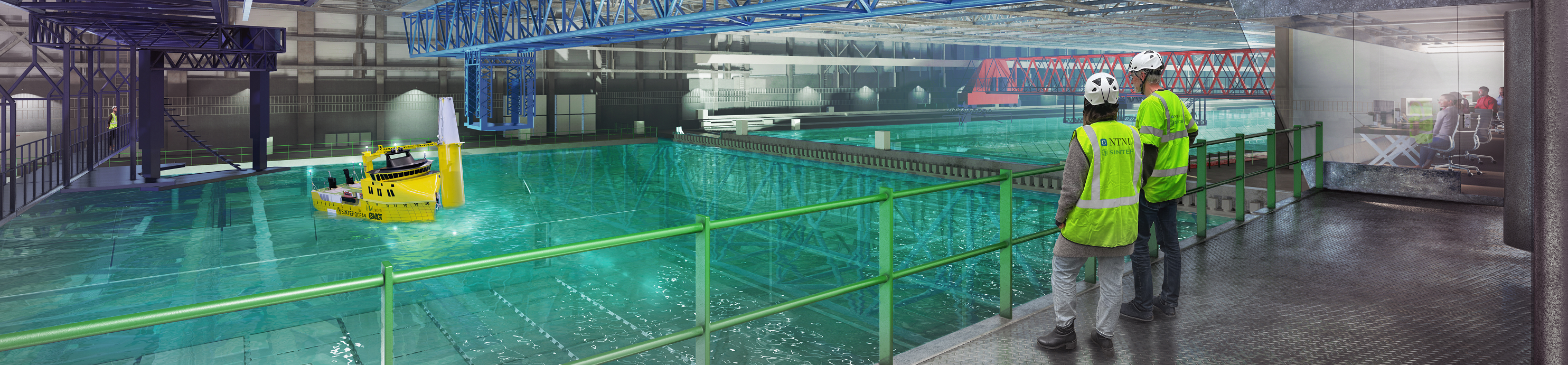 The Ocean Basin in the Norwegian Ocean Technology Centre. Illustration: Link Arkitektur /Statsbygg