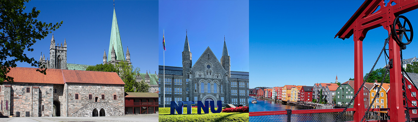 Photos from Trondheim. Nidaros Cathedral, Main Building at NTNU, The old wharves by Nidelven river.