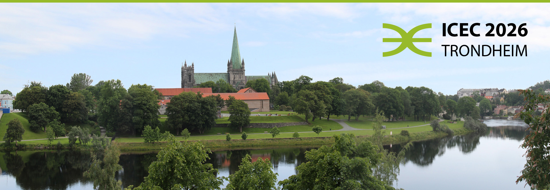 View from Trondheim showing Nidelva river and the Nidaros Cathedral with the text: ICEC 2026 Trondheim