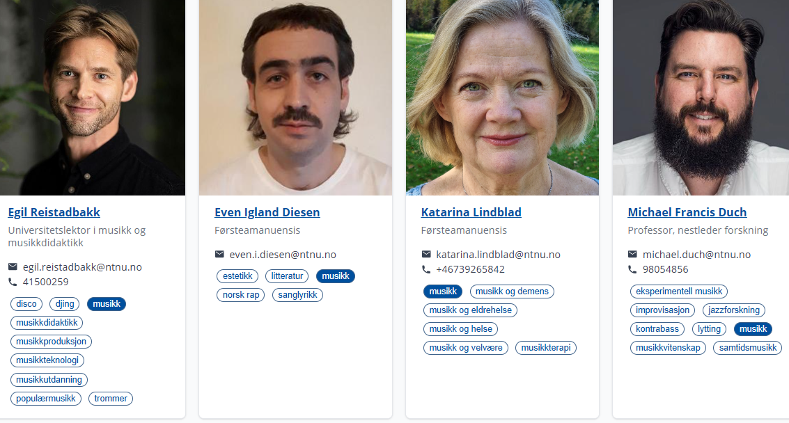 The image is a screenshot from the NTNU expert lists and shows portrait photos of several different experts.