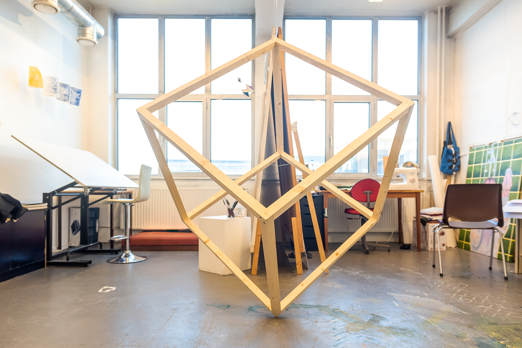 Wooden sculpture in studio space