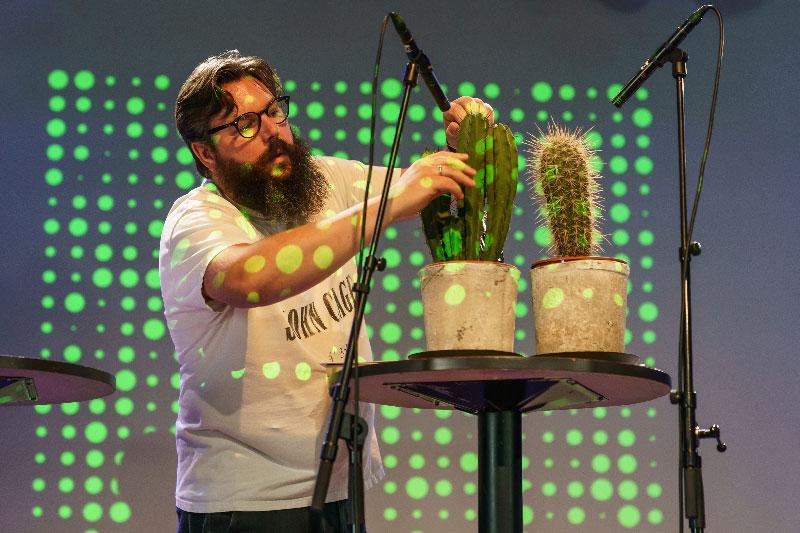 Professor Michael Duch playing a cactus. Photo: Thor Egil Leirtrø/NTNU