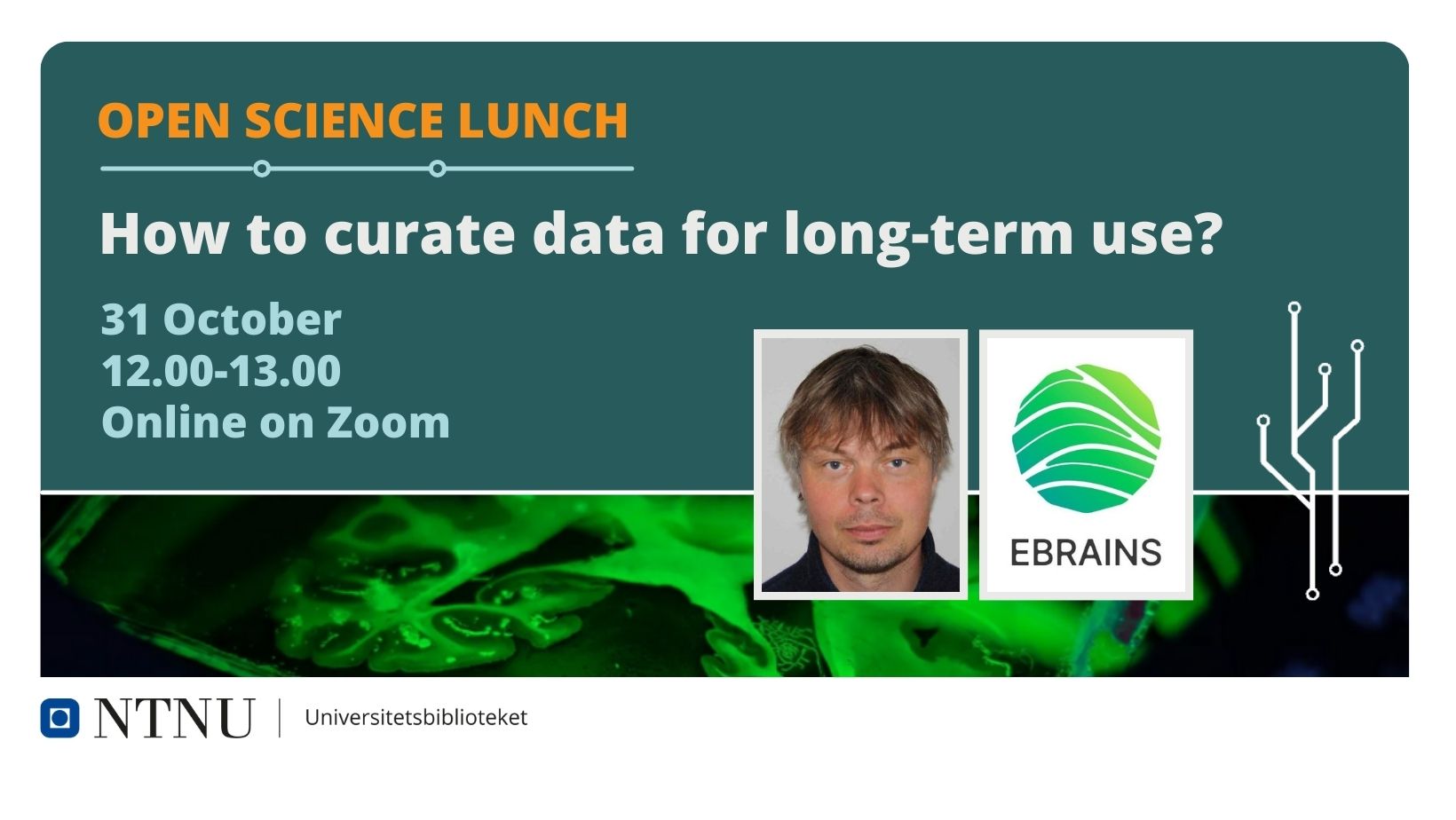 Header of Open Science Lunch with photo of the speaker and logo