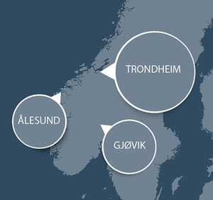 Map showing NTNU's three university cities